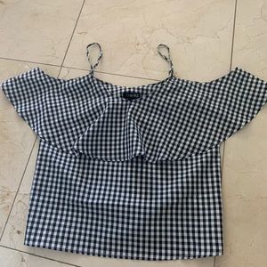 Plaid off the shoulder blouse!